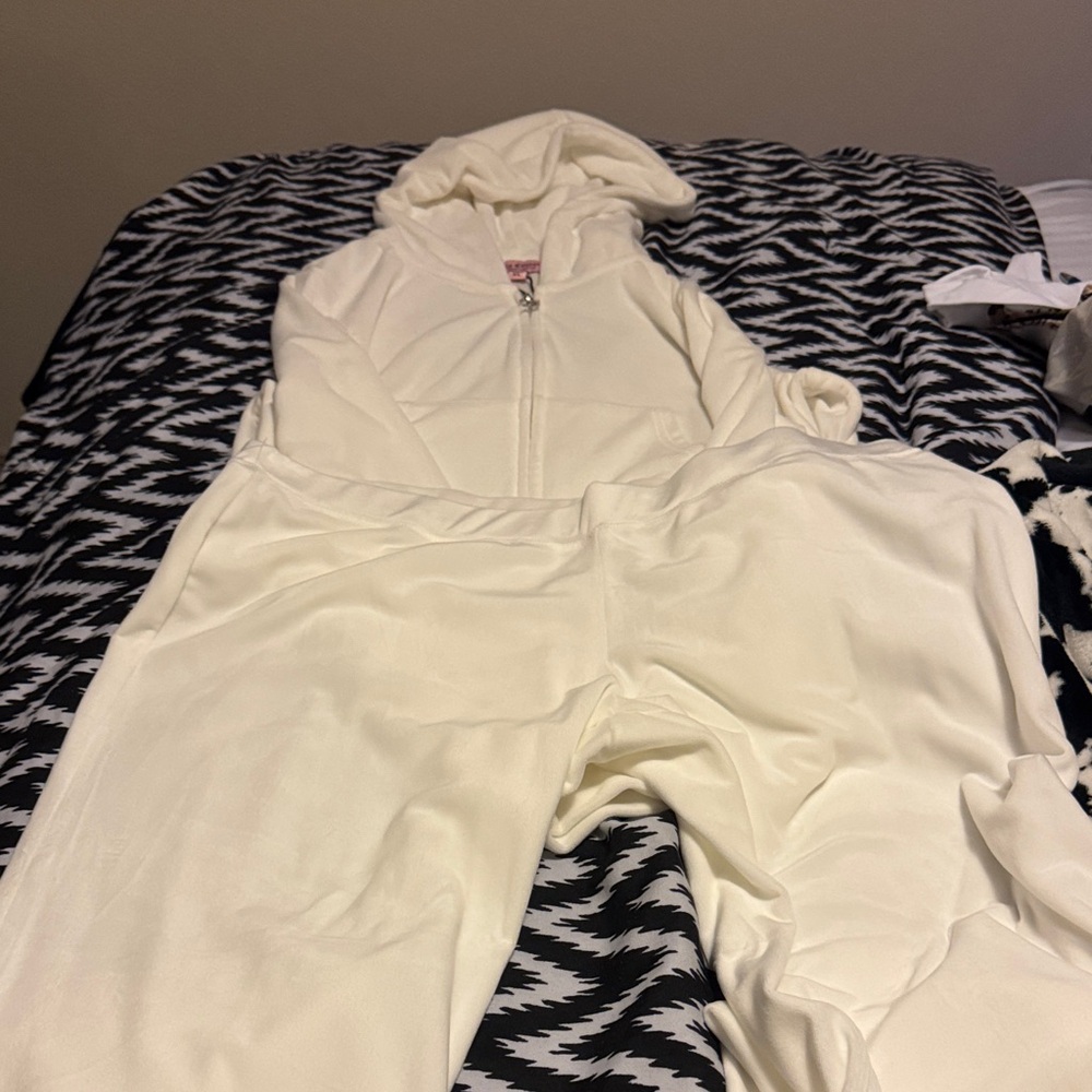 Juicy Couture Cream Hooded Track Jumpsuit